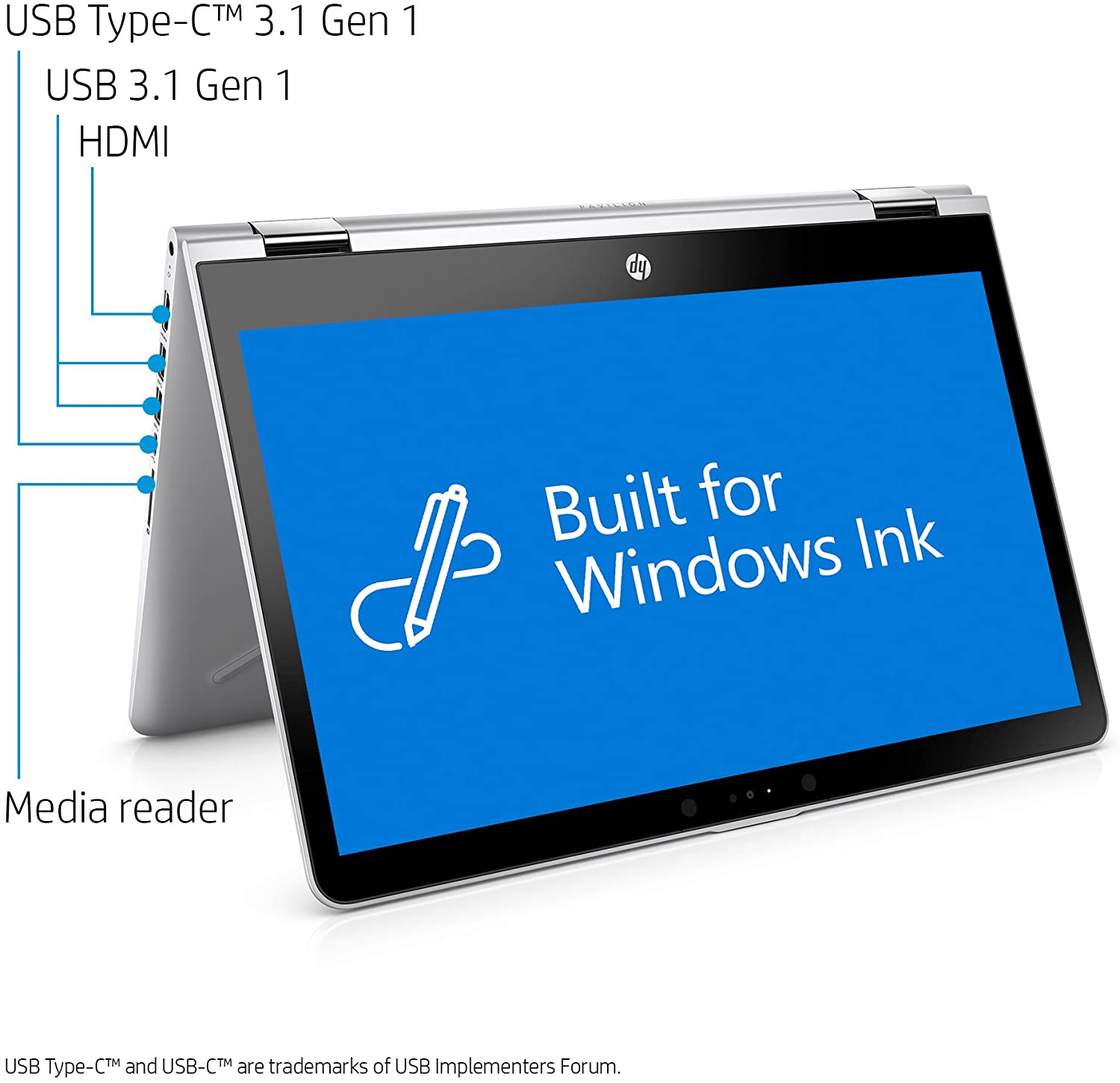 HP Pavilion x360 14 dh0006nia i3 8145U, (14") multitouch-, 4 GB DDR4-2400 SDRAM (1 x 4 GB), 1 TB SATA, Intel® UHD Graphics 620, Windows 10 Home 64, 1 Year Warranty - Image 2