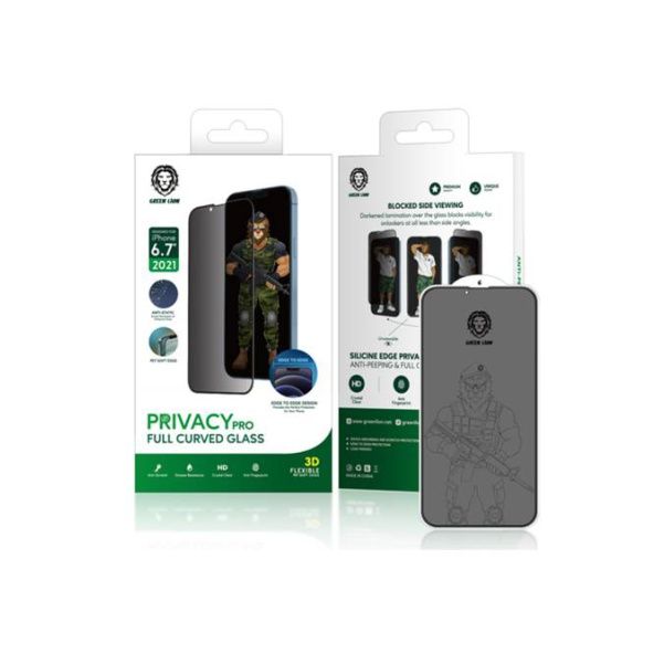 Green 3D Privacy Glass Screen Protector for iPhone 13 Pro Max Black