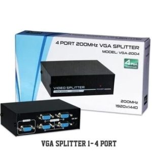 4 Port VGA Splitter Powered 1 in 4 Out for Video Screen Duplication, Support 1920x1440 Resolution 200 MHz Bandwidth, 1 PC to 4 VGA Monitor/Projector, Including AC Adaptor