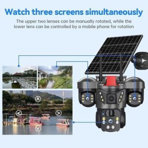 Triple (3) Lens V380 pro, 9mp, 4G, 2 way audio night vision battery backup solar powered cctv camera T31