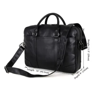 16" Unisex Leather Laptop Briefcase/ Messenger Bag - Black