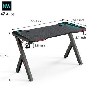Gaming Desk, 55 Inch Gaming Table With LED RGB Lights,1.4MTR