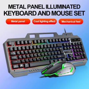 T-WOLF TF600 Backlit Wired 104-Key Gaming Keyboard with Wired Mouse for Gaming Working