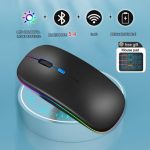 Upgraded Ultra-thin Wireless Rechargeable Silent Mouse with 2.4G & Bluetooth 5.4 Dual Modes Comes with a Mouse Pad
