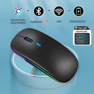 Upgraded Ultra-thin Wireless Rechargeable Silent Mouse with 2.4G & Bluetooth 5.4 Dual Modes Comes with a Mouse Pad