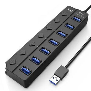 USB 3.0 Hub, 7-Port USB Data Hub Splitter With 1.2M Long Cable USB Extension With LED Individual On/Off