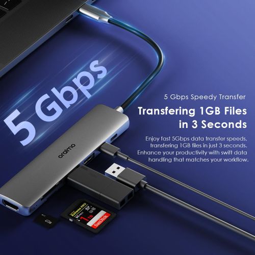 Oraimo Power-Trans USB-C Hub 4K HD Display 5Gbps 7-in-1 Multi-Functional Laptop Adapter Docking-Station OUH-511