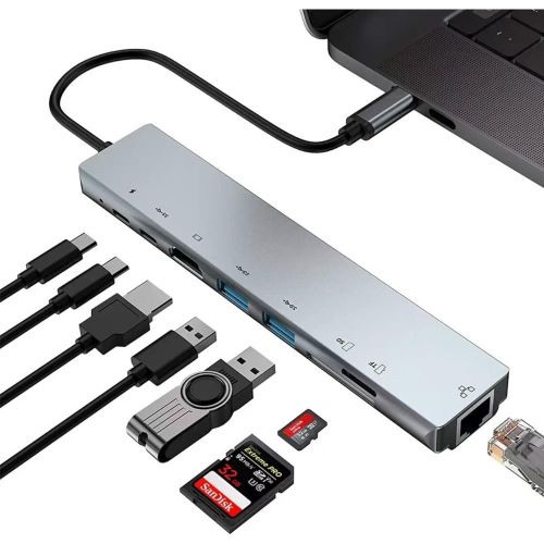 addigoes 8 in 1 USB C Hub Multiport Adapter with Ethernet, Laptop Docking Station