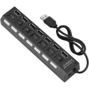 White Label 7 Port Hub USB 2.0 480Mbsp - Black