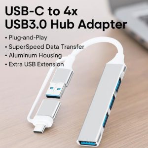 addigoes USB C Hub 3.0 & USB-A 2-in-1 Adapter, 4-Port
