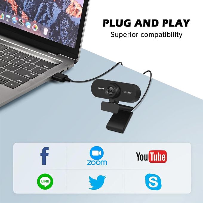 OIPETLUCK 1080P Webcam with Microphone, USB HD Camera, Webcam for Laptop Auto Focus, Noise Reduction Mics, Computer Camera for Streaming, Video Calling, Skype, Teams, Zoom, PC, Computer-(FT)