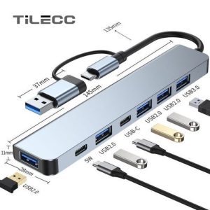 TiLECC 7in1 USB Type C Hub Multi Port Adapter Splitter Dock Station