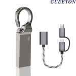 GUEETON 128GB USB Flash Drive metal hook with OTG 3 In 1 usb dadapter cable